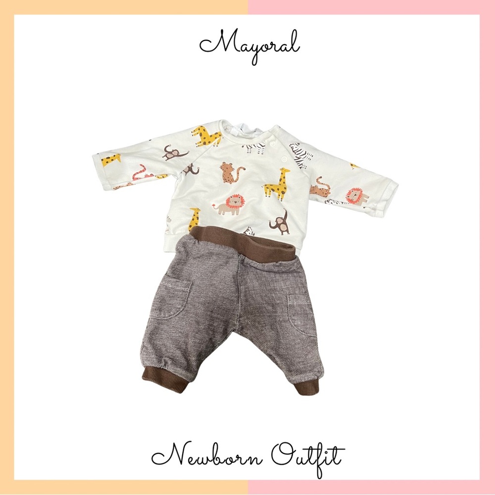 Mayoral Animal Print Top with Gray Pants